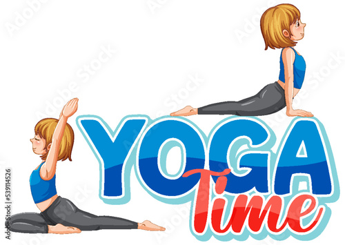 Yoga time text with women practicing yoga