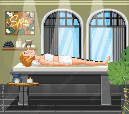 Woman gets stone massage in spa scene