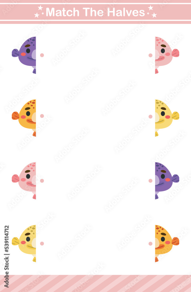match the halves of carton blob fish game for children worksheet game for kids match the halves of carton blob fish game for children worksheet game for kids