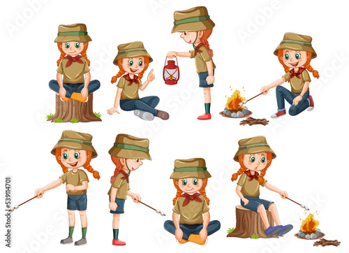 Set of different scout kids
