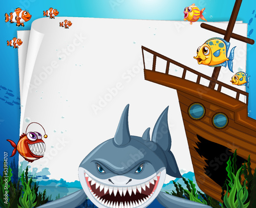 Underwater blank banner with sea animal