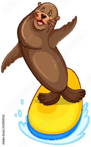 Sea lion surfing on surfboard