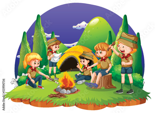 Outdoor camping with scout kids