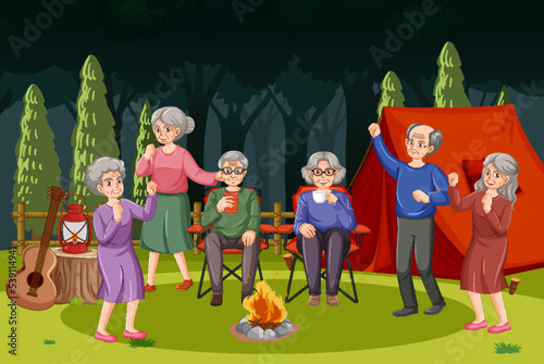 Senior people camping outdoor