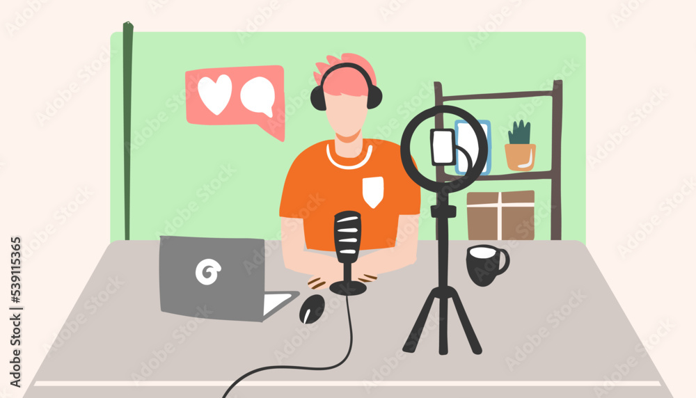 Influencer live broadcasting online flat design illustration vector. Influencer live broadcasting online flat design illustration vector.
