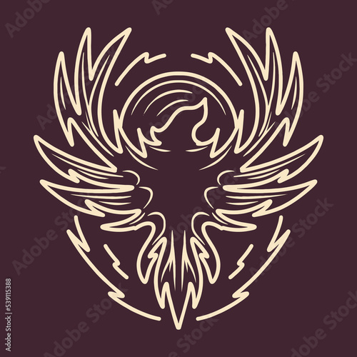 phoenix bird animal illustration Monoline Vector Logo, flying falcon vintage badge, creative emblem Design For Tshirt