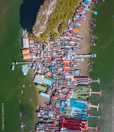 Aerial view of Ko Panyi or Koh Panyee muslim fishing village in Phang Nga Province, Thailand photo