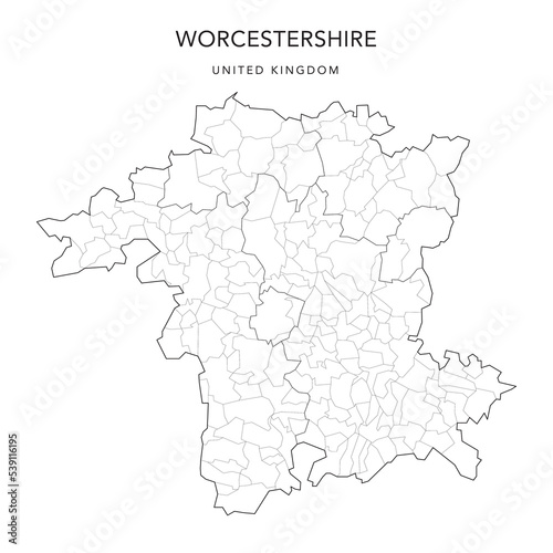 Administrative Map of Worcestershire with Districts and Civil Parishes as of 2022 - United Kingdom  England - Vector Map