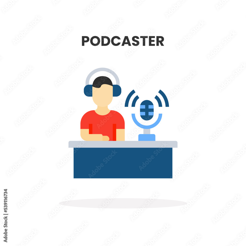Podcaster flat icon. Vector illustration on white background.