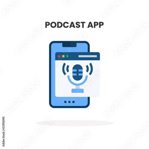 Smartphone Application Podcast flat icon. Vector illustration on white background.