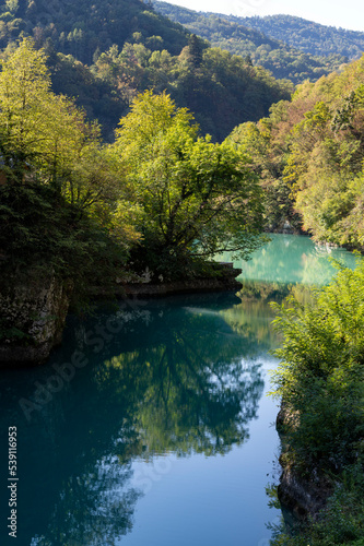 La rivi  re sauvage d Isonzo pr  s du village de Most na So  i en Slov  nie