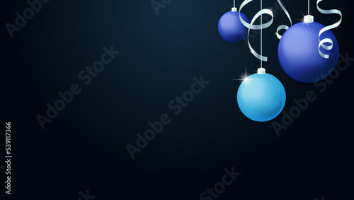 Christmas background. Christmas blue and cyan balls and silver serpentine. Vector illustration. Part 3.