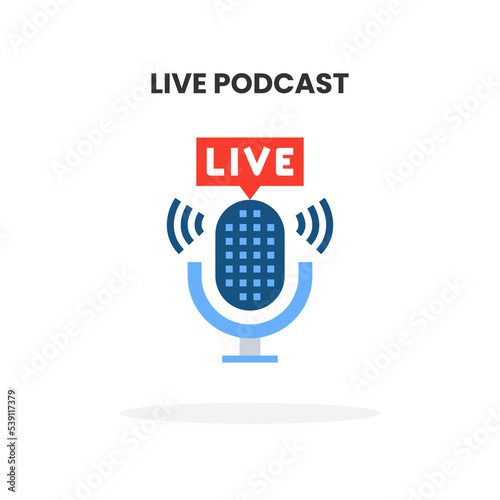Live Podcast flat icon. Vector illustration on white background.