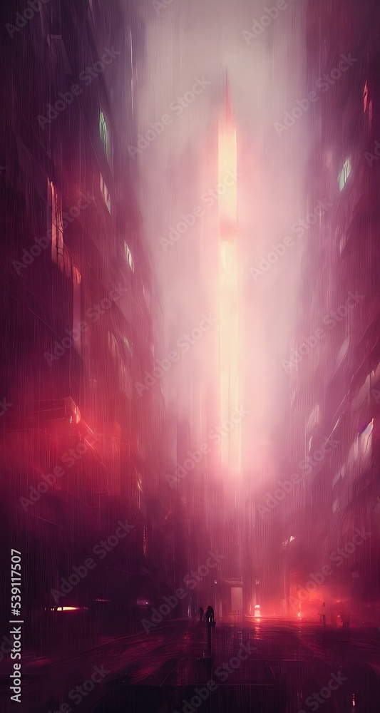 Cyberpunk metropolis, cinematic. Cover, illustration.