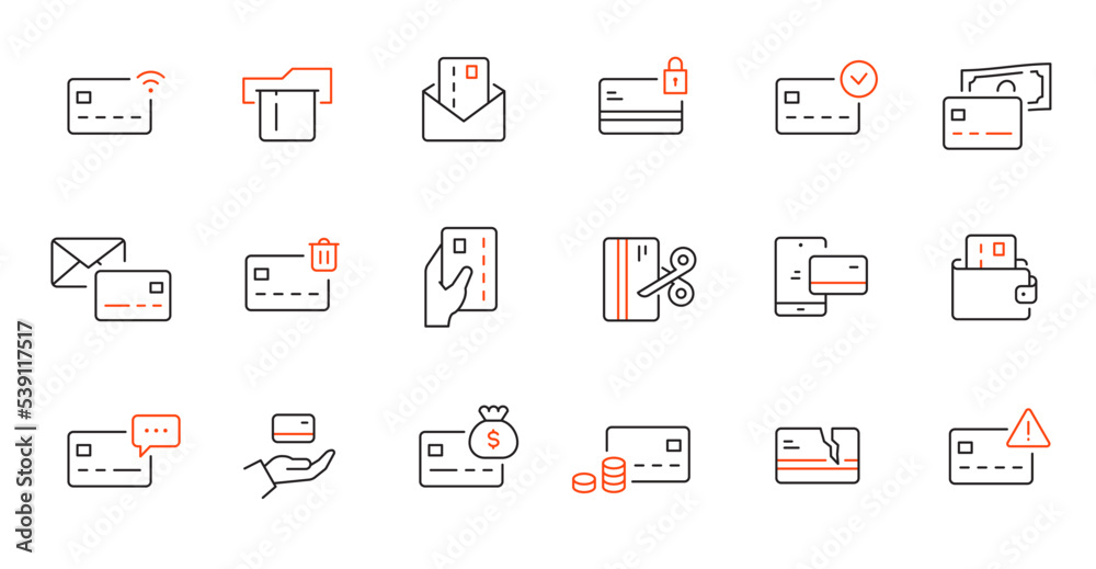 Credit card payment line icon set. Credit card money transaction, online wallet pay, shopping business pictogram. Outline editable stroke icon set. Vector illustration. Credit card payment line icon set. Credit card money transaction, online wallet pay, shopping business pictogram. Outline editable stroke icon set. Vector illustration.
