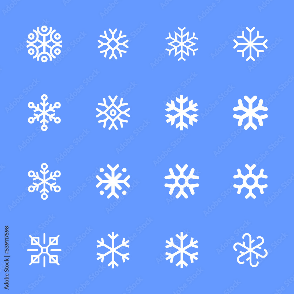 Snowflakes linear icon set. Winter