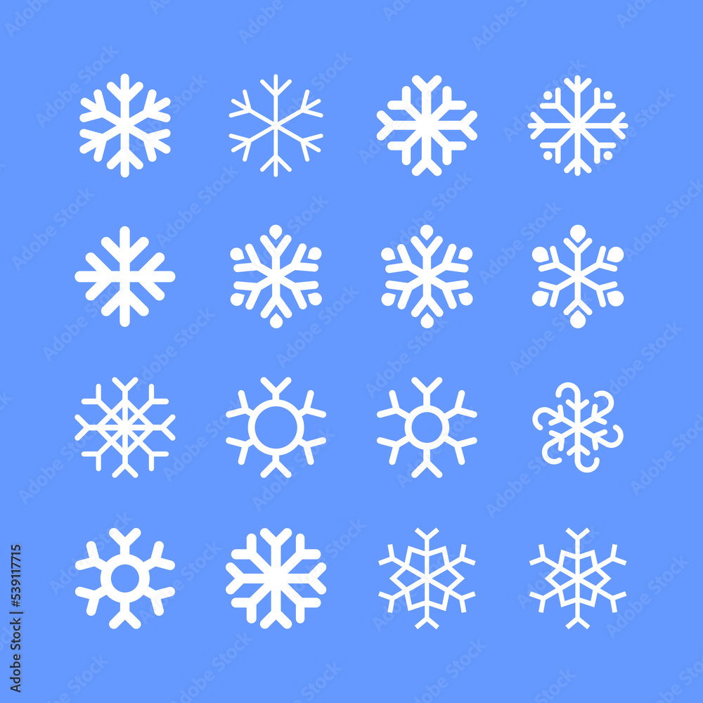 Snowflakes linear icon set. Winter
