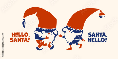 Santa gnomes greeting each other. christmas, xmas.