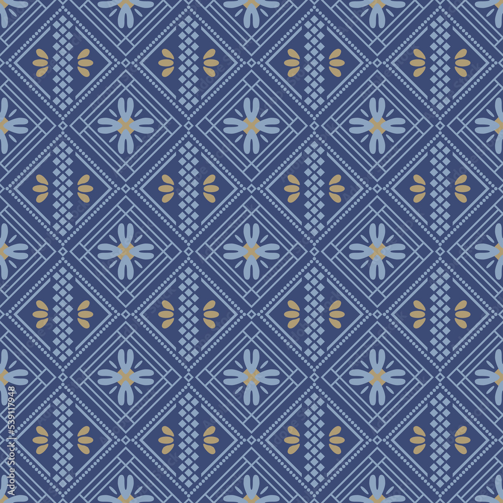 Japanese Diamond Flower Mosaic Vector Seamless Pattern