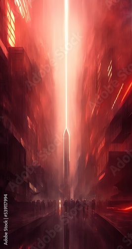 Cyberpunk metropolis, cinematic. Cover, illustration.