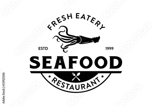 Squid seafood vintage logo design template
