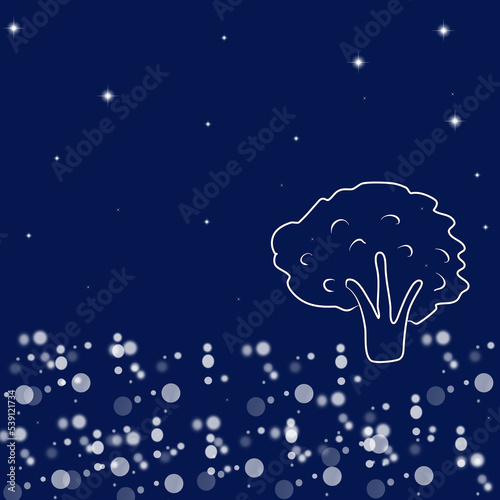 Landscape, tree with dark blue color background.  New concept backdrop, glitter effect