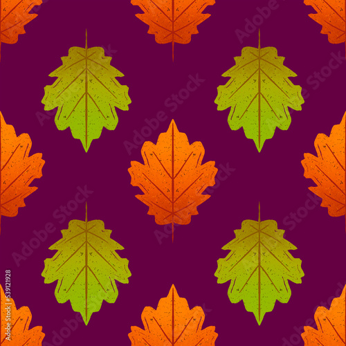 Autumn leaves seamless pattern raster illustration design background