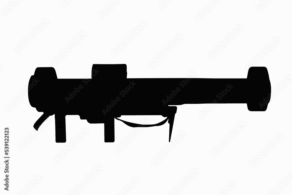 Black silhouette disposable anti-tank rocket launcher. isolated on white background