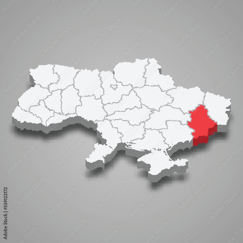 Donetsk Oblast. Region location within Ukraine 3d map