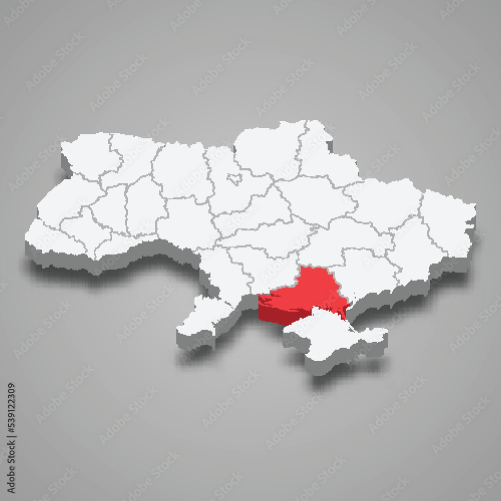 Kherson Oblast. Region location within Ukraine 3d map