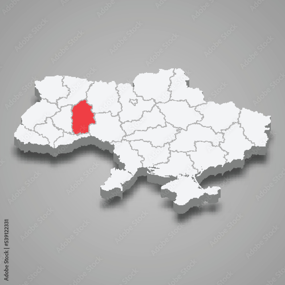 Khmelnytskyi Oblast. Region location within Ukraine 3d map