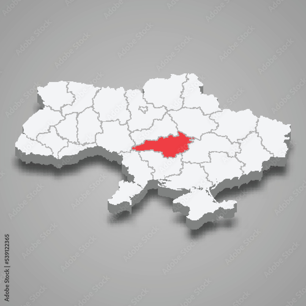 Kirovohrad Oblast. Region location within Ukraine 3d map