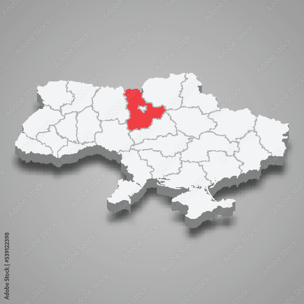 Kyiv Oblast. Region location within Ukraine 3d map
