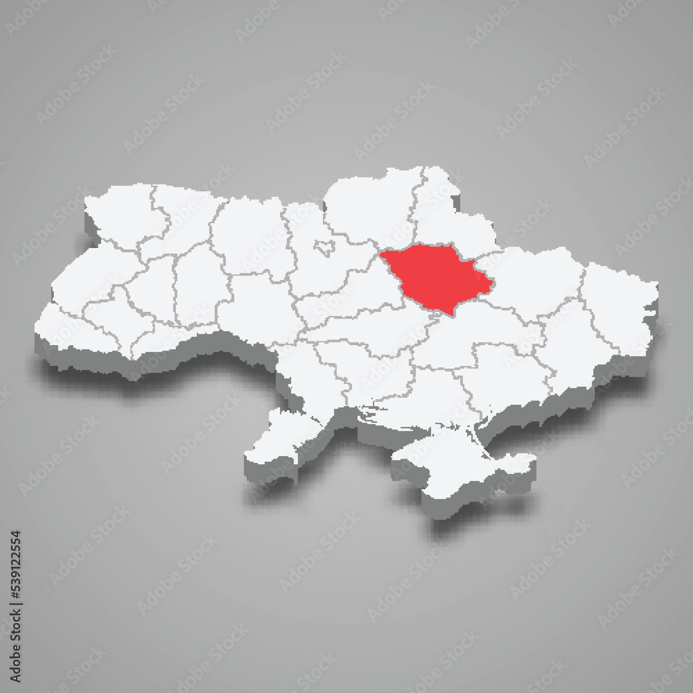 Poltava Oblast. Region location within Ukraine 3d map