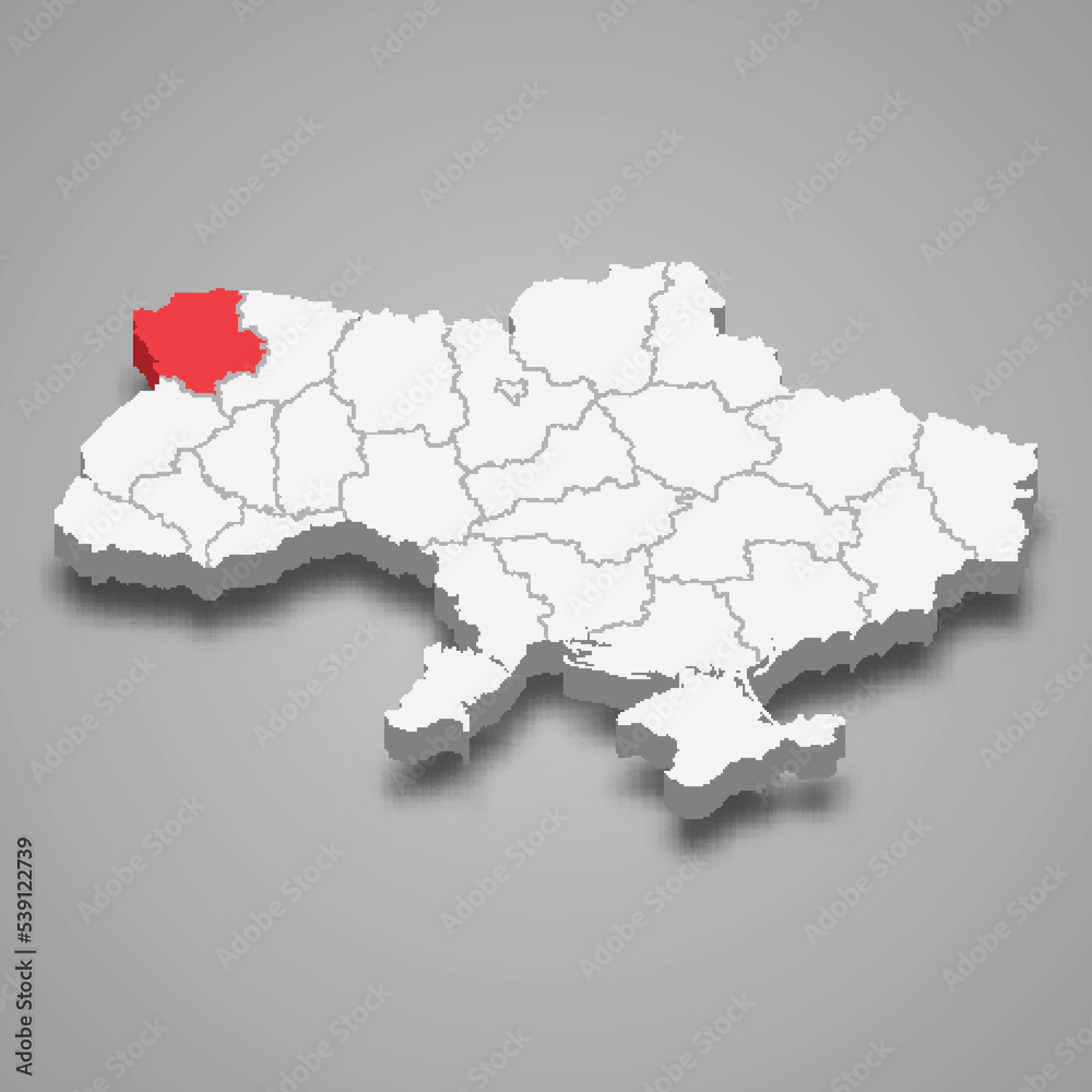 Volyn Oblast. Region location within Ukraine 3d map