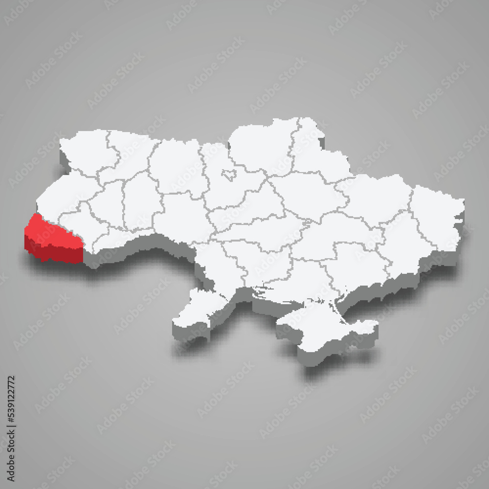 Zakarpattia Oblast. Region location within Ukraine 3d map