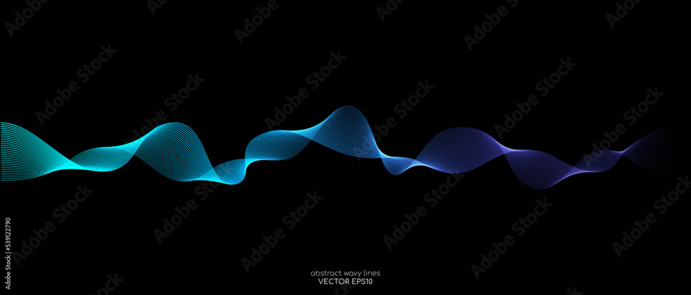 Vector wave lines smooth flowing dynamic blue green gradient light ...