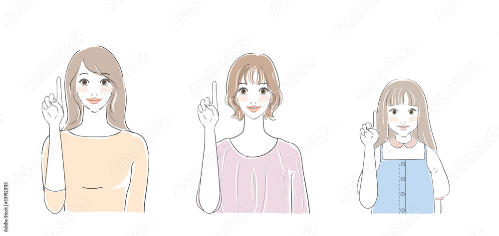 指をさす若い女性女児 指をさす若い女性女児