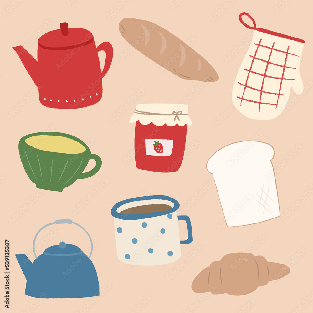 Obraz premium Hand drawn illustration of tea time collection set.