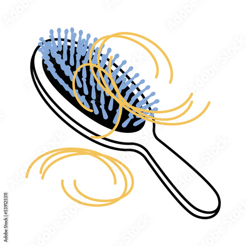Vector illustration of hairbrush and loose hair.