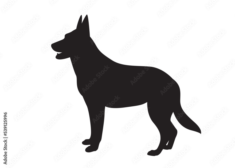 Standing dog. Black silhouette Siberian husky.Isolated background. husky dog simple black and white design - vector outline and silhouette.