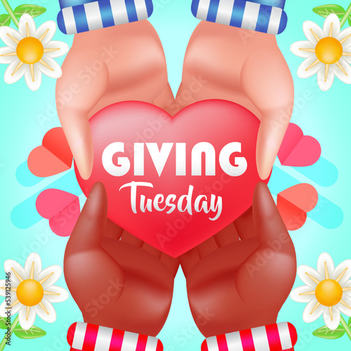 Giving Tuesday, hand giving heart-shaped gifts