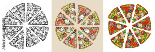 Pizzas vector sketch style illustration set