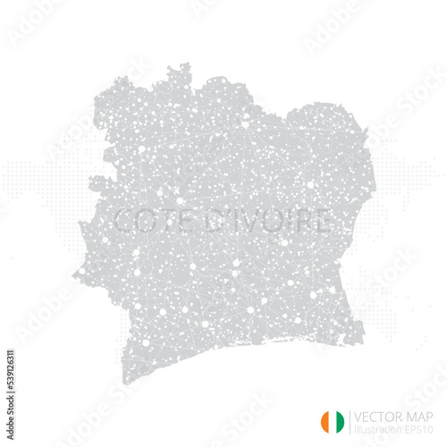 Ivory Coast grey map isolated on white background with abstract mesh line and point scales. Vector illustration eps 10