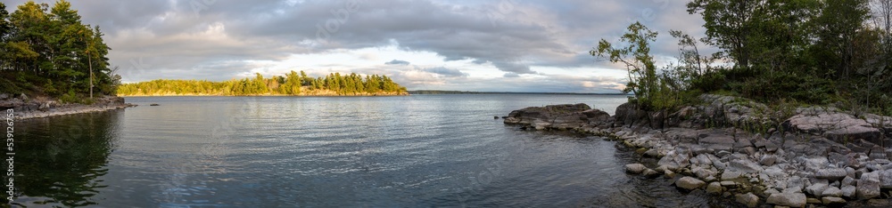 Panoramic view of a passage of the St. Lawrence River in the 1000 Islands region of Ontario