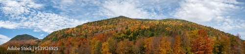 Panoramic view of an autumn scene in the Adirondacks mountains