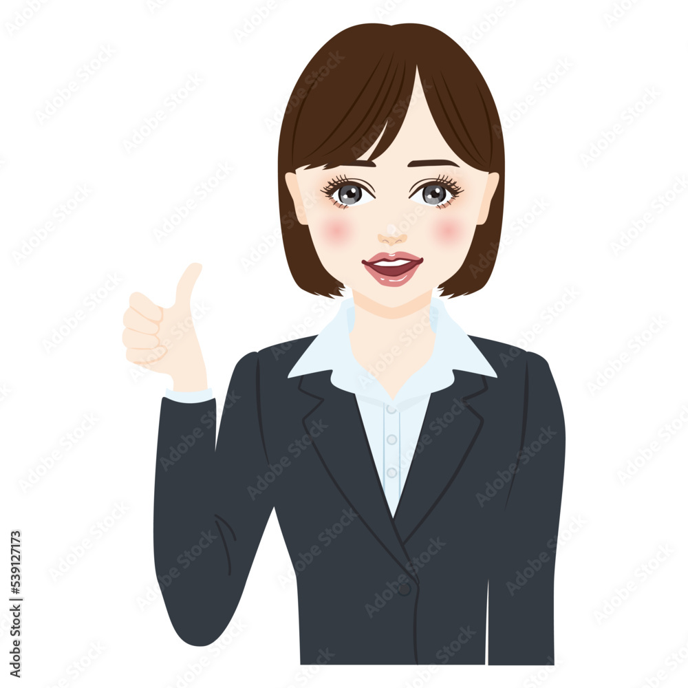 woman in gray suit with short hair make a thumbs up woman in gray suit with short hair make a thumbs up