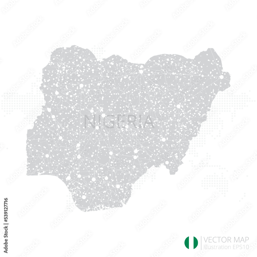 Nigeria grey map isolated on white background with abstract mesh line and point scales. Vector illustration eps 10 Nigeria grey map isolated on white background with abstract mesh line and point scales. Vector illustration eps 10