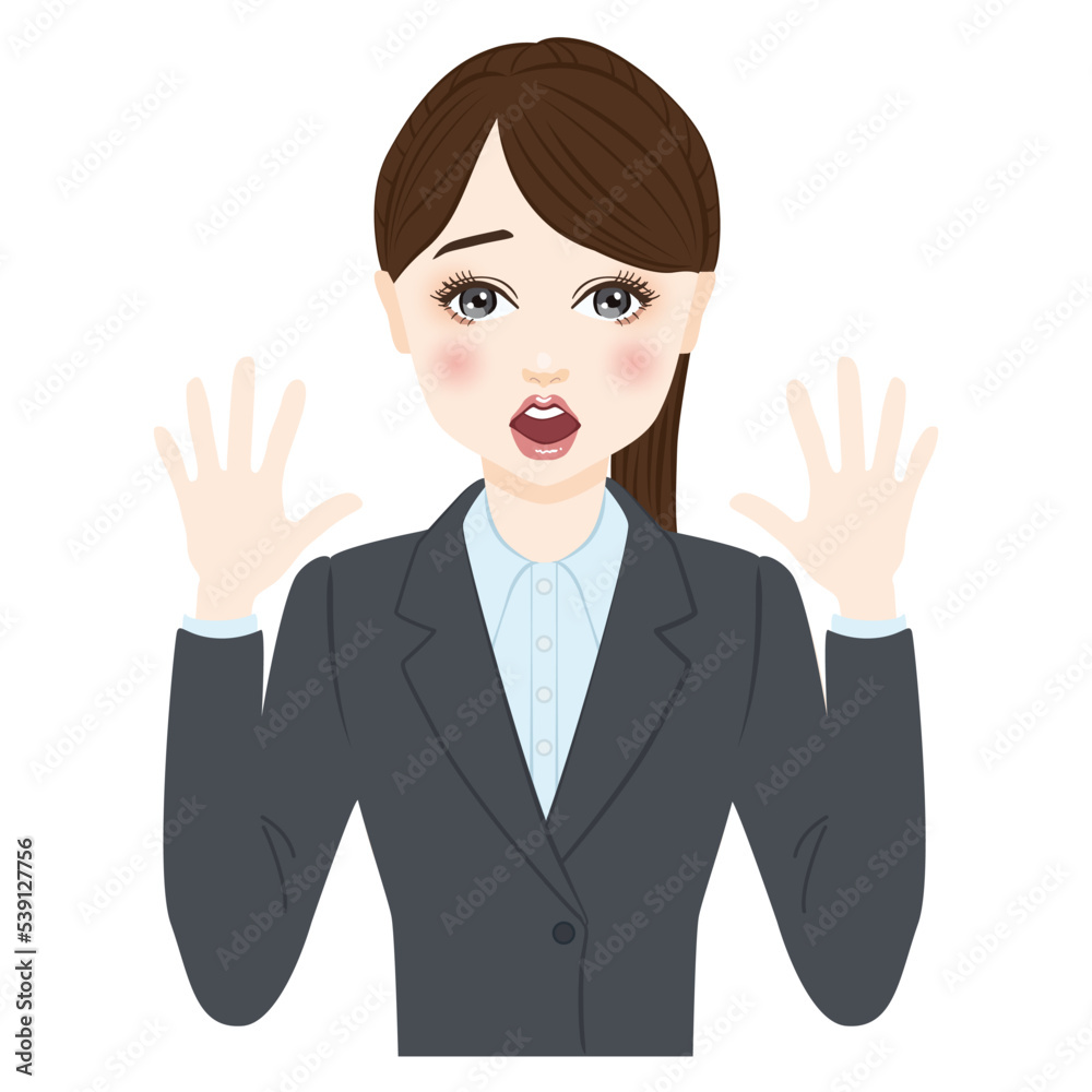 woman in gray suit with ponytale is surprised woman in gray suit with ponytale is surprised