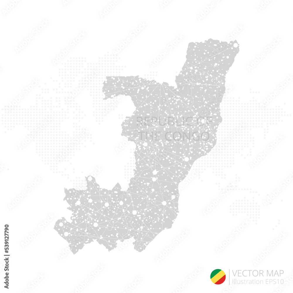 Republic of the Congo grey map isolated on white background with abstract mesh line and point scales. Vector illustration eps 10